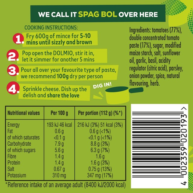 Dolmio Bolognese Smooth Tomato Pasta Sauce 675g - British product