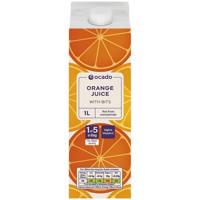 Ocado Orange Juice with Bits 1L, imported from the UK