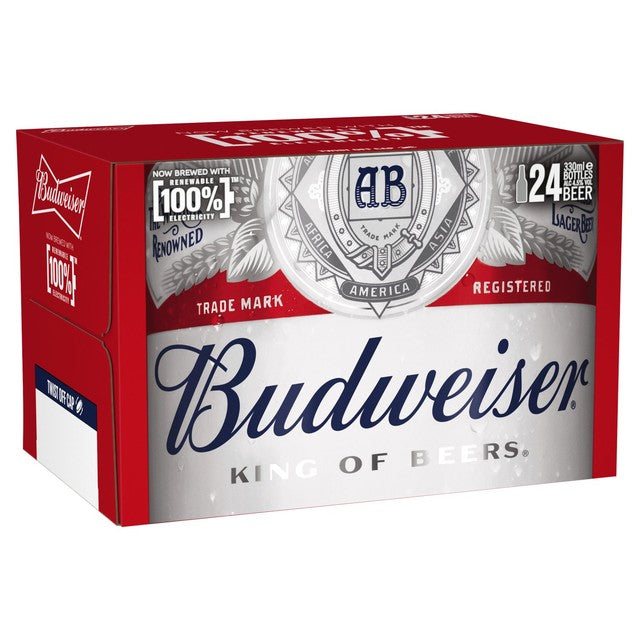 Budweiser lager beer 24 x 330ml bottles - British product