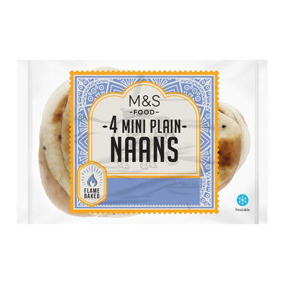 M&S Mini Plain Naanbrød Pakke med 4