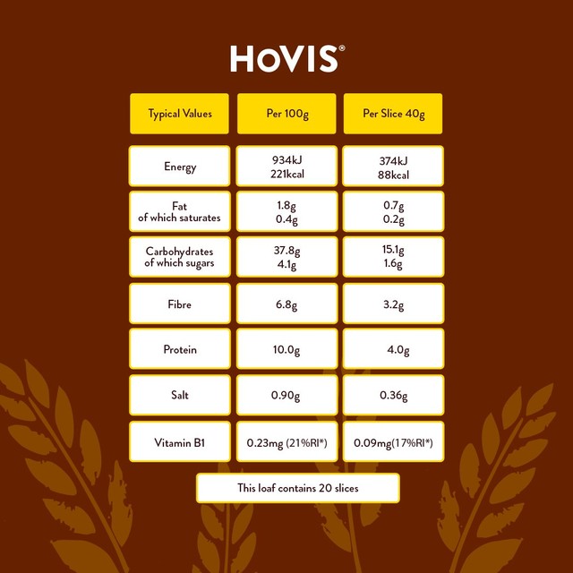 Hovis Tasty Wholemeal sliced bread 400g, UK version