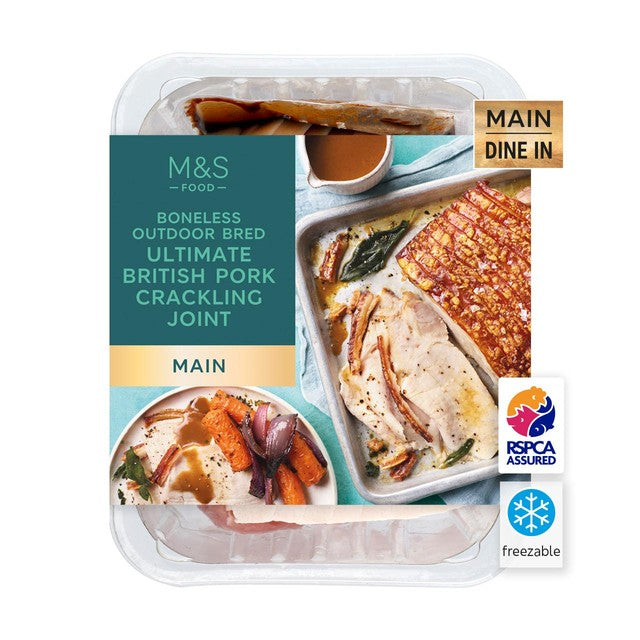 M&S British pork crackling joint with jus 1.05kg, imported from the UK