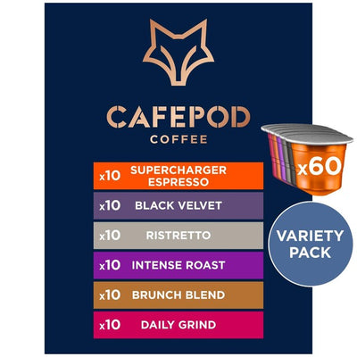 CafePod Variety Pack Nespresso Compatible Aluminium Coffee Pods 60 Pods