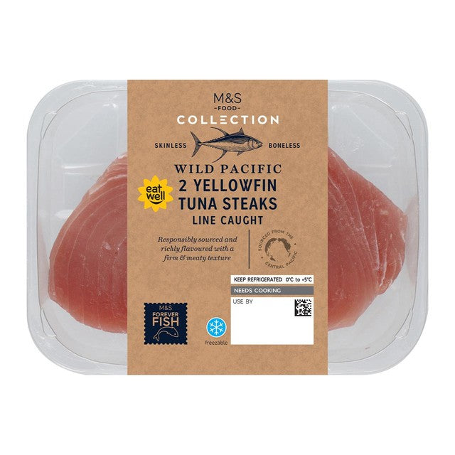M&S yellowfin tuna steaks 240g, imported from the UK