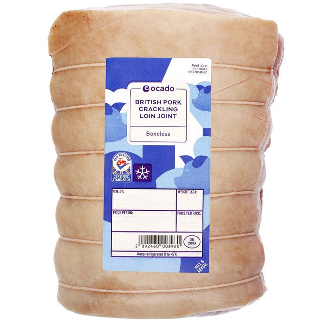 Ocado pork crackling loin joint boneless 1.25kg, imported from the UK