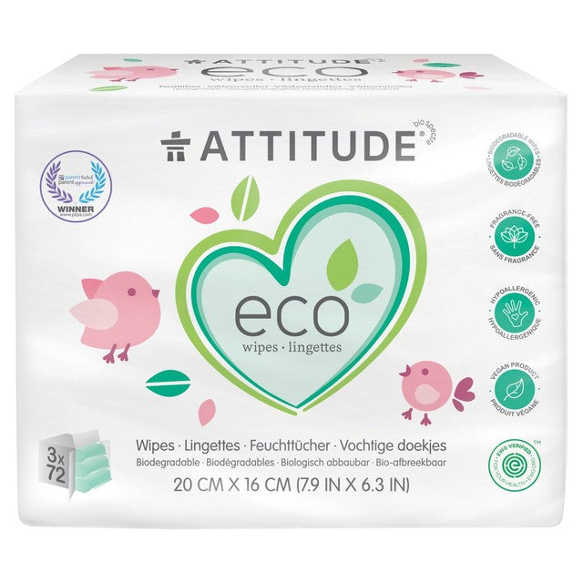 Attitude biodegradable baby wipes 216 wipes - British product