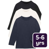 M&S Core Tops 5-6 Years Multi Cotton Long Sleeve Children's Tops Pack of 3