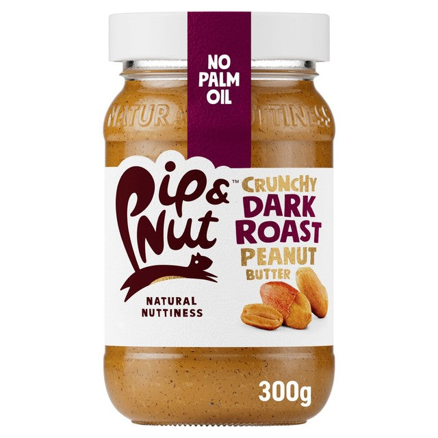 Pip & Nut dark roast crunchy peanut butter 300g, imported from the UK