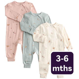 M&S girls cotton-rich woodland print sleepsuits ivory 3-6 months, imported from the UK