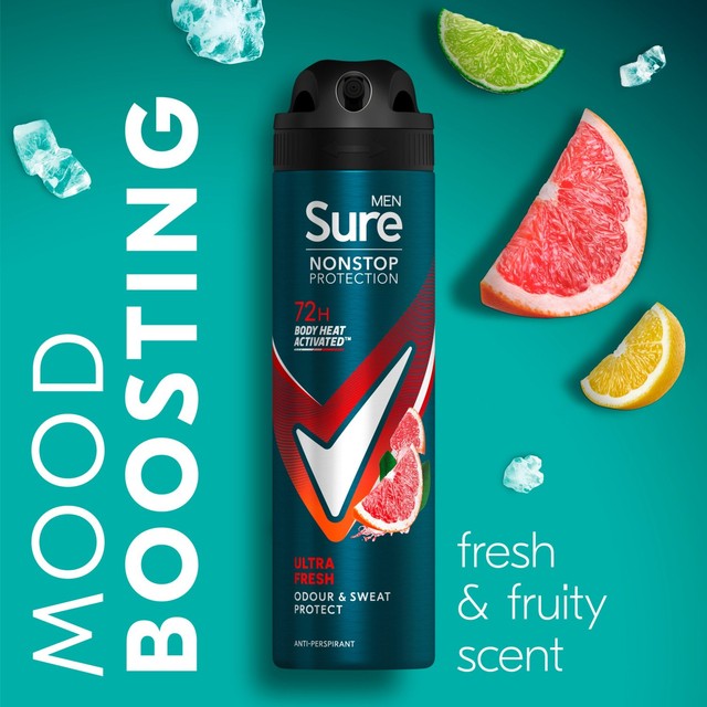 Sure men's antiperspirant deodorant spray Ultra Fresh 150ml (British brand)