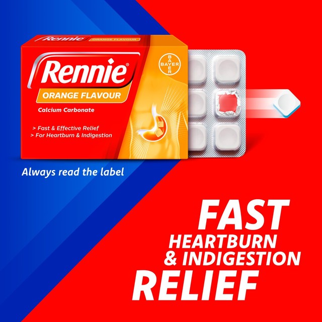 Rennie Orange heartburn and indigestion relief tablets 24 tablets, imported from the UK
