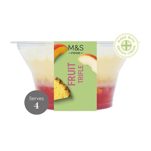 M&S peach, pear and pineapple fruit trifle 600g, imported from the UK