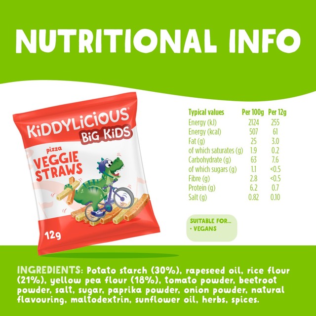 Kiddylicious pizza flavoured veggie straws kids snacks 4 x 12g, UK version