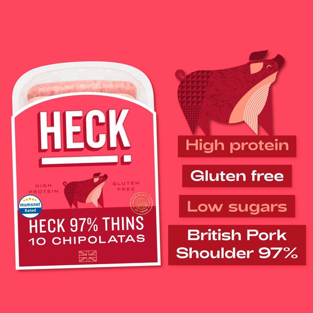 Heck 97% pork thins chipolatas 340g, UK version