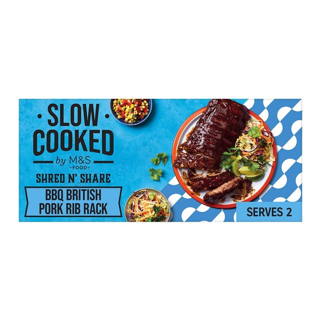 M&S pork rib rack with BBQ sauce 615g, imported from the UK