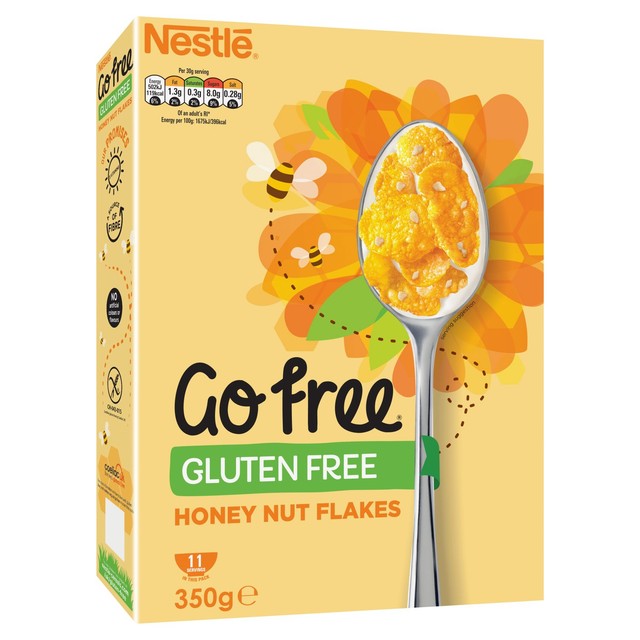 Nestle GoFree Gluten Free Honeynut Flakes breakfast cereal 350g, UK version