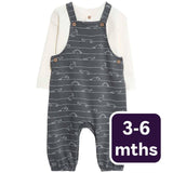M&S Dino Jersey Dungarees with T-shirt Set, Carbon, 3-6 Months