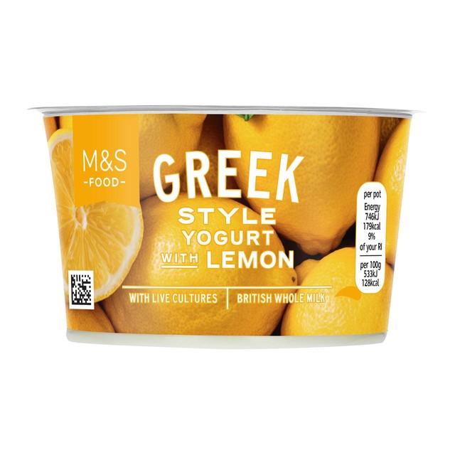 M&S Greek style yogurt with lemon 140g, imported from the UK