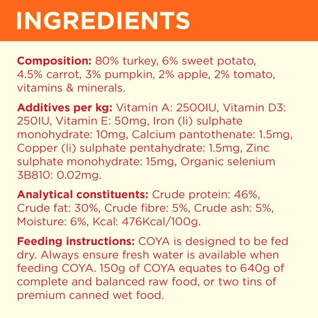 Coya Turkey Freeze-Dried Raw Adult Dog Food 150g - British product