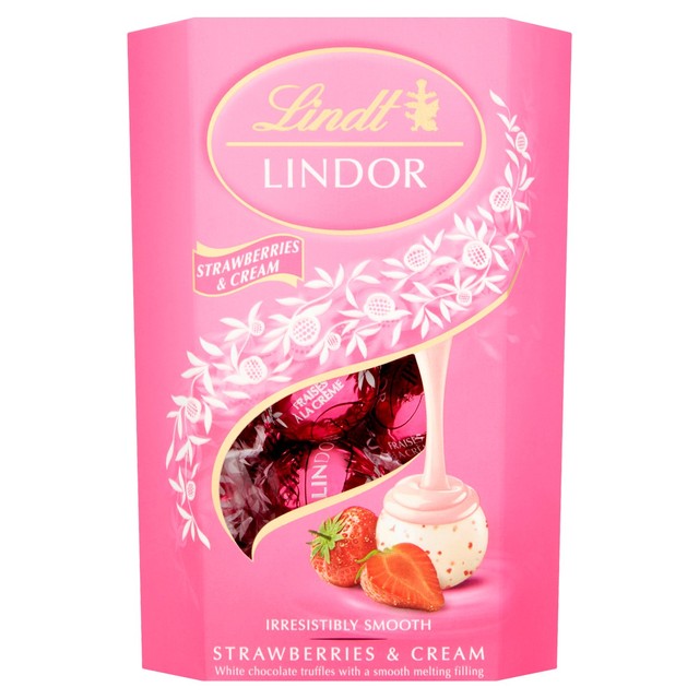 Lindt Lindor strawberries and cream chocolate truffles 200g, UK version