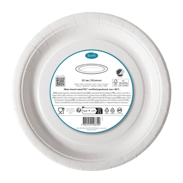 Duni white coated paper plates 22cm 50 pack (British brand)