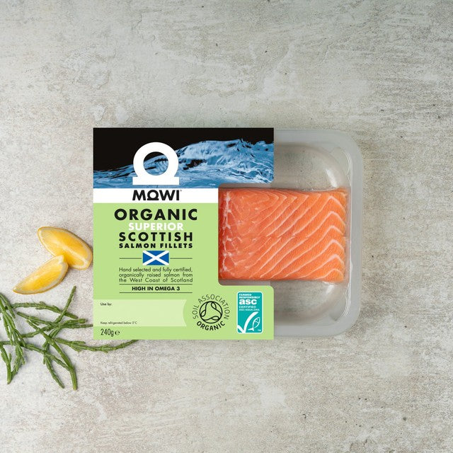 Mowi organic salmon fillets 240g, imported from the UK