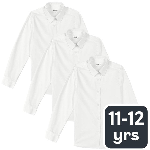 M&S girls' slim fit white blouses size 11-12, imported from the UK