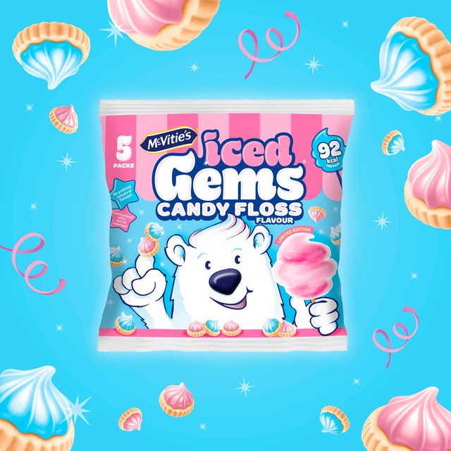 McVitie's Candyfloss Iced Gems biscuits multipack, imported from the UK