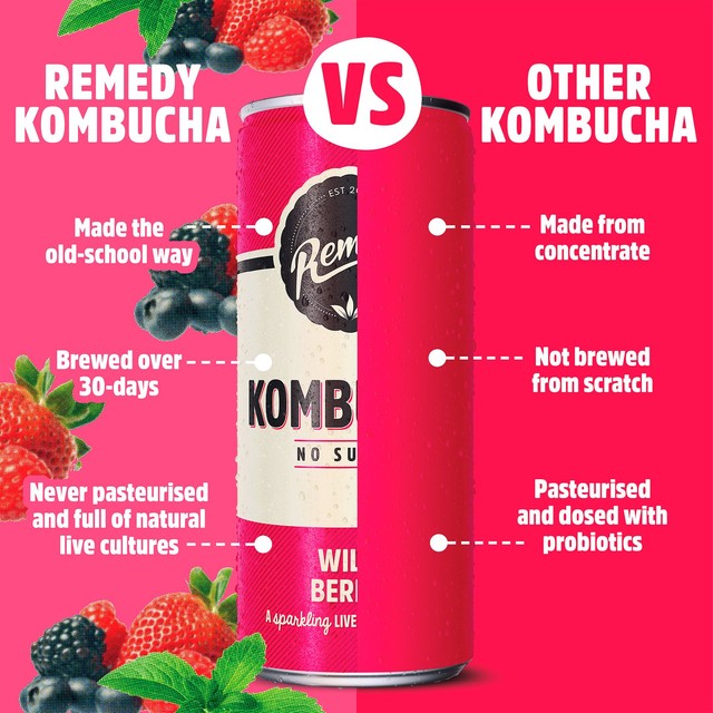 Remedy kombucha wild berry 4 x 330ml multipack, imported from the UK