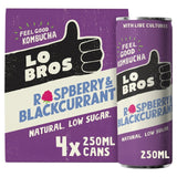 Lo Bros Raspberry & Blackcurrant Low Sugar Kombucha Drink 4x250ml
