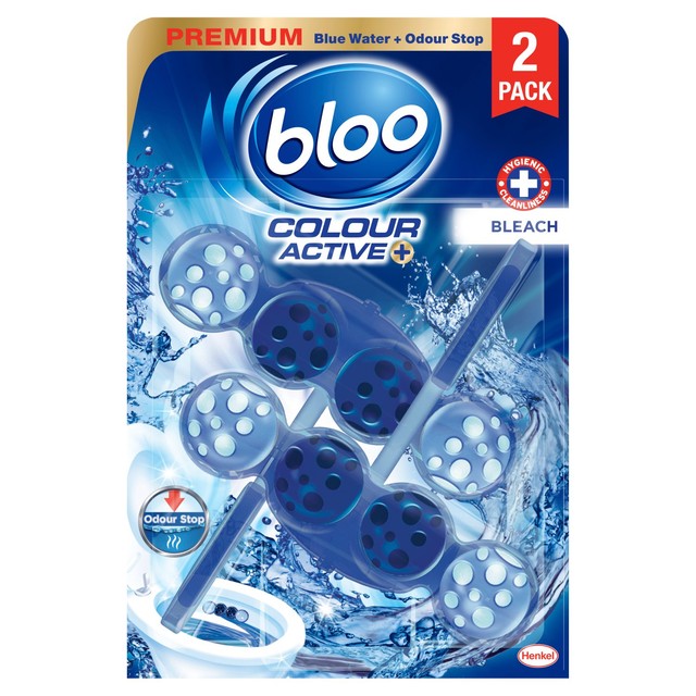 Bloo Colour Active+ Bleach toilet rim blocks 2 x 50g - British product