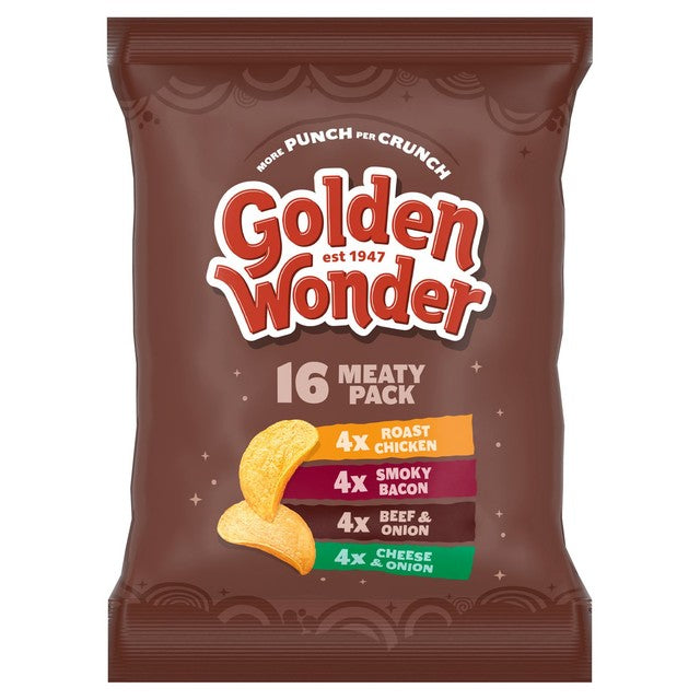 Golden Wonder meaty crisps multipack with assorted flavours, 16 packs, UK version