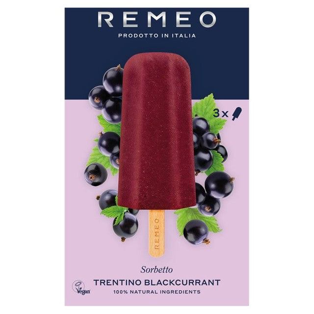 Remeo blackcurrant sorbet ice lolly 3 x 70ml, imported from the UK