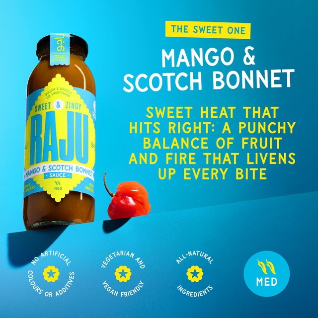 Raju mango and Scotch bonnet sweet chilli sauce 280g, imported from the UK