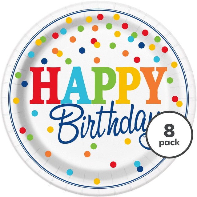 Unique Party polka dot birthday party plates 23cm, imported from the UK