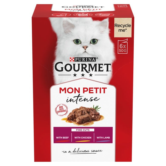 Gourmet Mon Petit wet cat food variety with beef, chicken, lamb 6 x 50g pouches, UK version