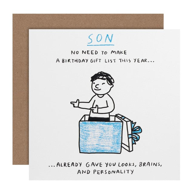 M&S funny son birthday card 15cm x 15cm, imported from the UK