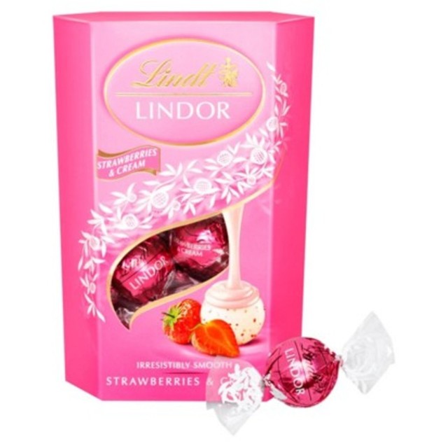 Lindt Lindor strawberries and cream chocolate truffles 200g, UK version