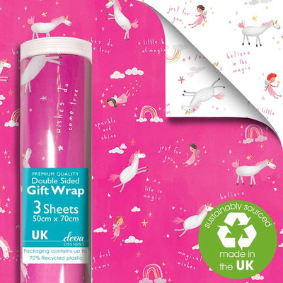 Deva Designs Magical Wishes Double Sided Gift Wrap Sheets 3 Sheets 50cm x 70cm