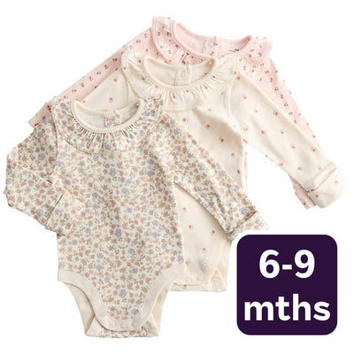 M&S Girls Floral Pointelle Bodysuit with Collar Ivory Baby Bodysuit 6-9 Months