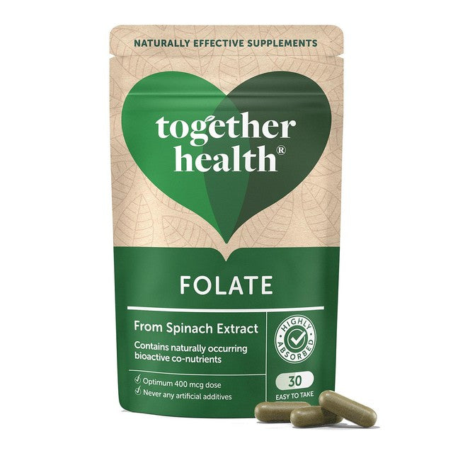 Together Health folate natural folic acid 400 mcg supplement 30 capsules (British brand)