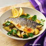 Ocado skin-on boneless sea bass fillets 180g, imported from the UK