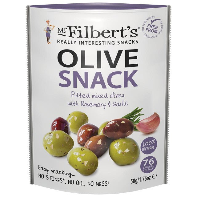 Mr Filbert's mixed olive snacks 50g, imported from the UK