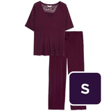 M&S Women's Viscose Lace Pyjama Set Dark Magenta S