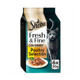 Sheba Fresh & Fine Cat Pouches Chicken Turkey Duck in Gravy Wet Cat Food 6 x 50g