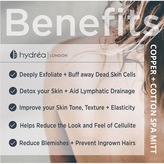 Hydrea London Copper Glow exfoliating spa mitt, UK version