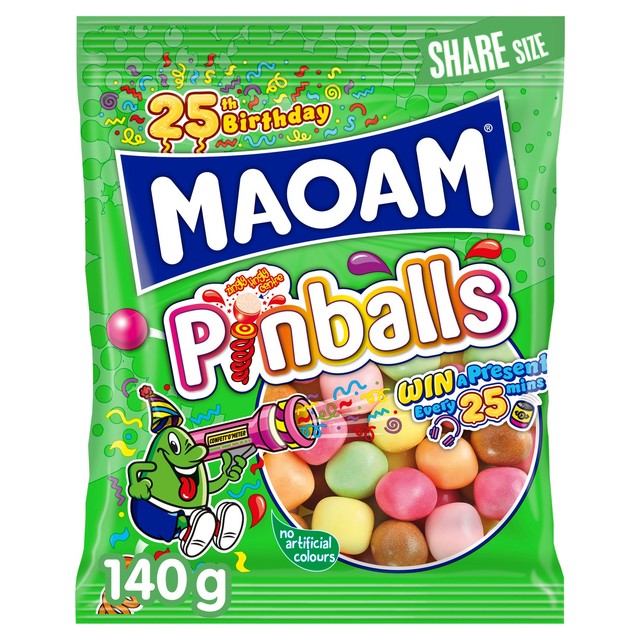 Maoam Pinballs fruit and cola flavour chewy sweets 140g, imported from the UK