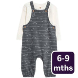 M&S Dino Jersey Dungarees with T-Shirt Carbon Baby Outfit Set 6-9 Months