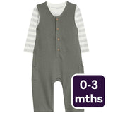 M&S waffle jersey dungaree set in khaki for 0-3 months, imported from the UK