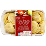 M&S Mezzelune prawn pasta 250g, imported from the UK